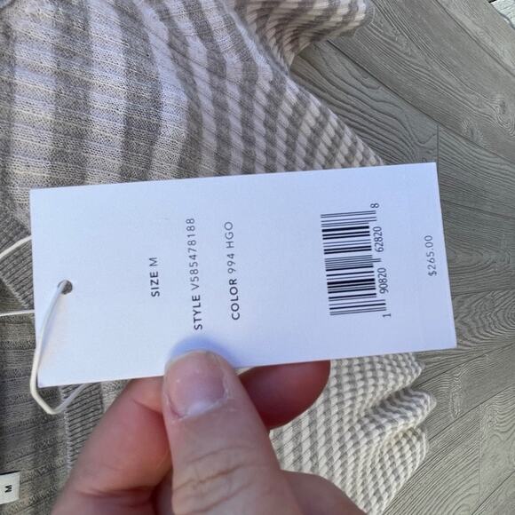 Vince Stripe Rib Cashmere Sweater  GREY/OFF WHITE - Picture 4 of 9